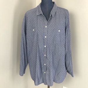 Button front lightweight chambray polka dots!